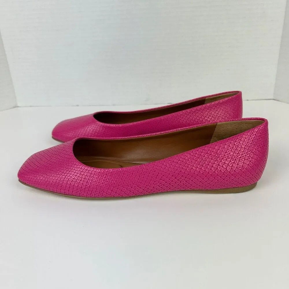 Franco Sarto Flexa Amaya Ballet Flats Hot Pink Embossed Square Toe Shoe NWOT 6.5